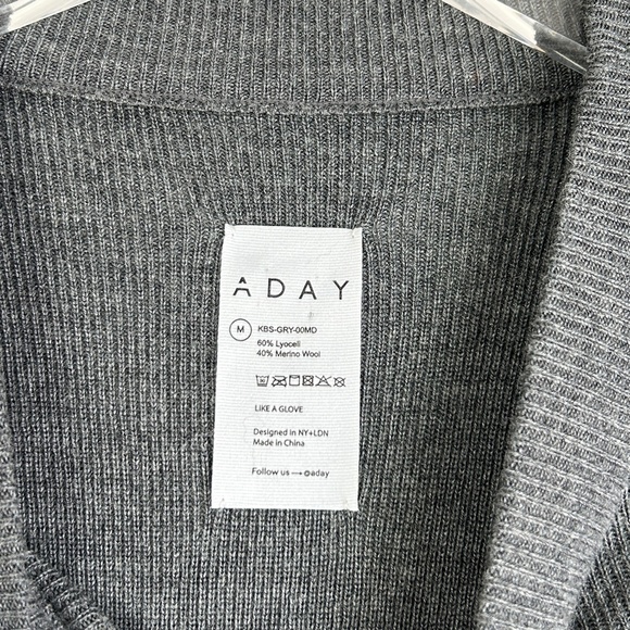 ADAY size M Like a Glove bodysuit high neck short sleeve gray merino wool blend - Picture 11 of 11
